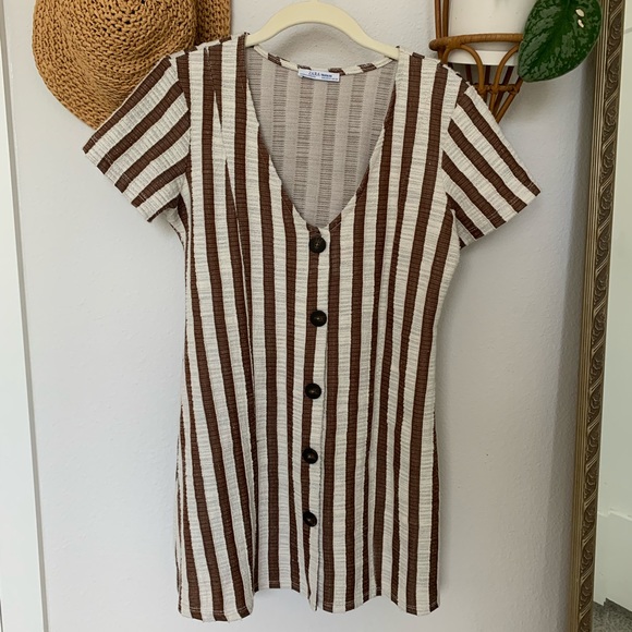 zara brown striped dress Zara Brown Stripe Dress